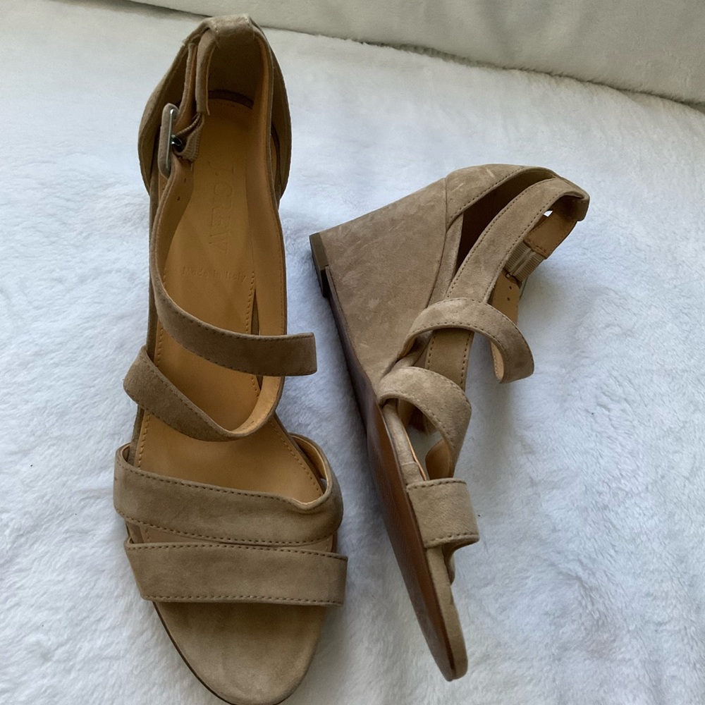 J Crew Watson Beige Wedge Sandals Sz 9.5